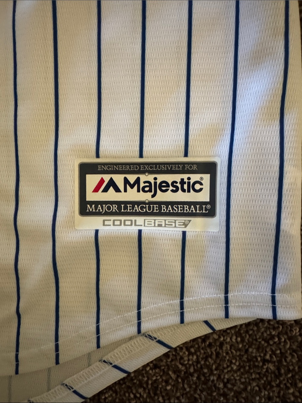 Majestic Chicago Cubs White & Blue Pinstripe Baseball Jersey - Picture 3 of 8